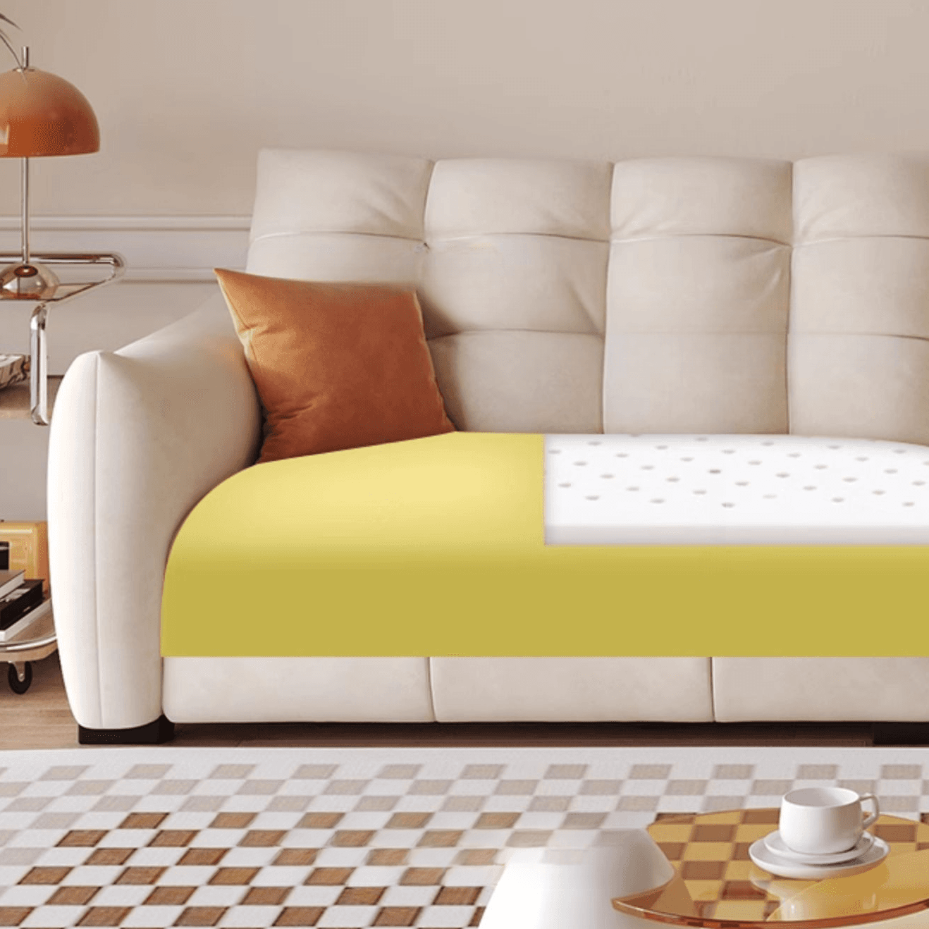 Tear Resistant Standard Sofa with Pu/Flannel Upholstery in Black/White/Light Green thumbnail 10