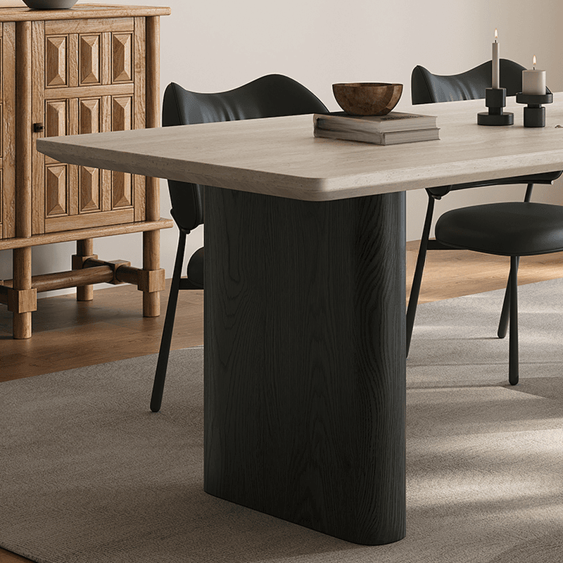 Dining Table Set with Rectangular Slate Stone Top and Two-sided Pedestal, Featuring Padded Chair with Back, 5-piece in Ivory thumbnail 7