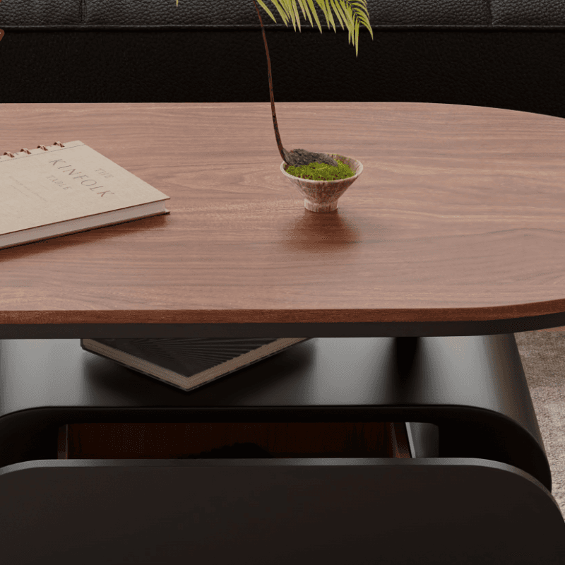 Simplistic Oblong Side Table with Wheel Base, Swivel Wheels, and Drawers thumbnail 6