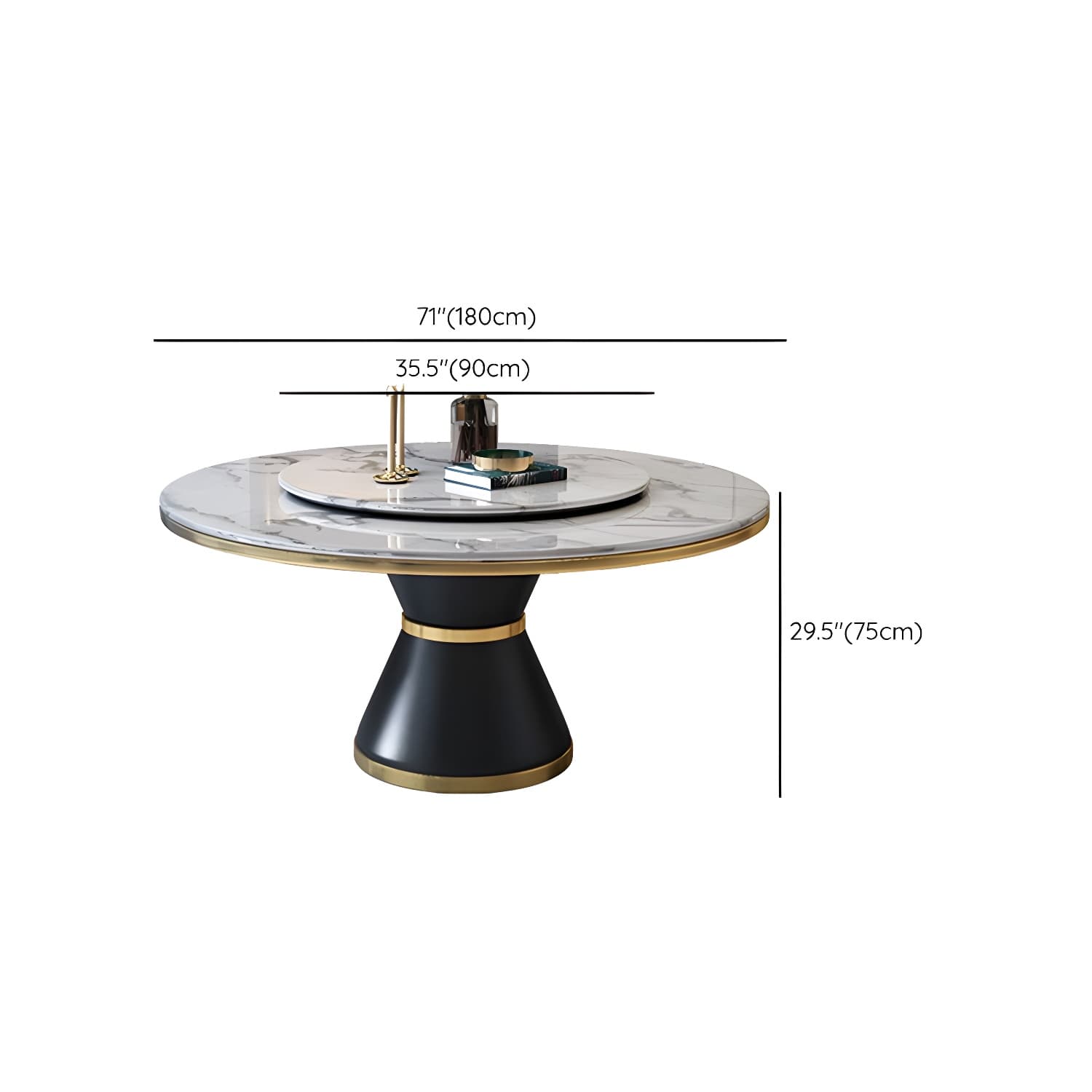 Glam Round Marble Dining Set in White with Black Metal Pedestal Base - 1/5/7 Piece Set thumbnail 16