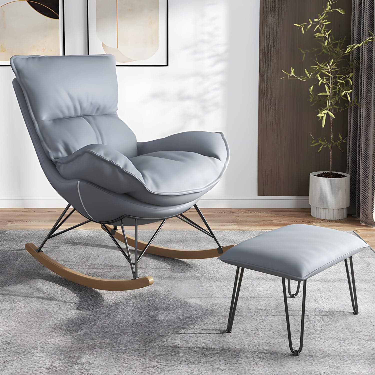 Contemporary Rocking Chair Cotton Upholstered Tufted Wing Chair Back Baby Rocking Chair thumbnail 5