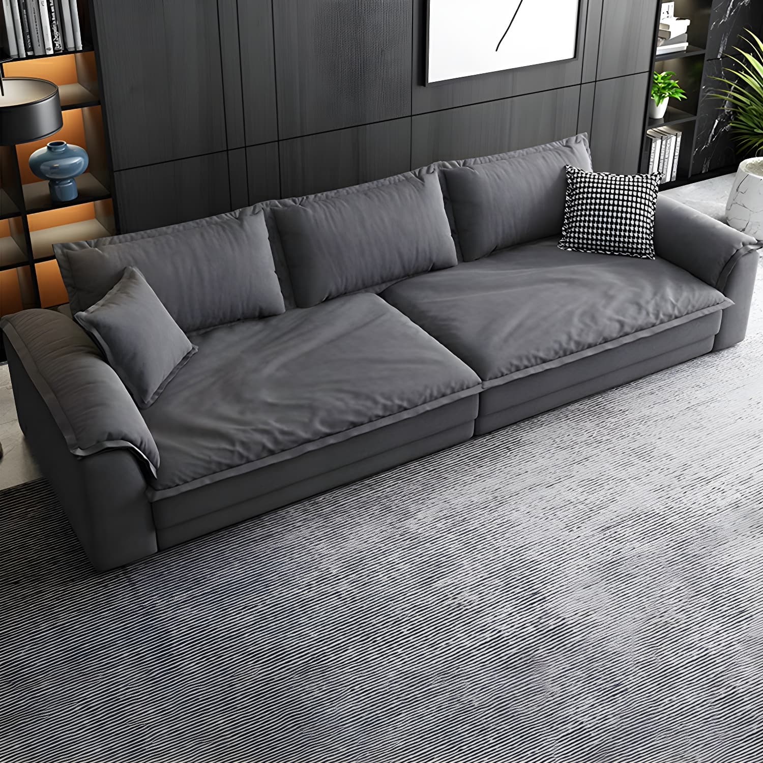 Modern Gray Abrasive Cloth Upholstered Stationary Sectional Sofa with Wood Frame thumbnail 4