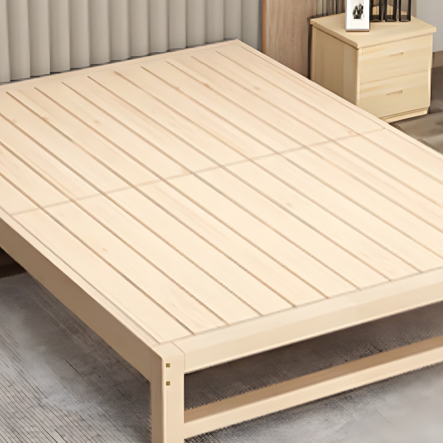 Solid Wood Modern Platform Bed Natural without Headboard and Storage Space thumbnail 6