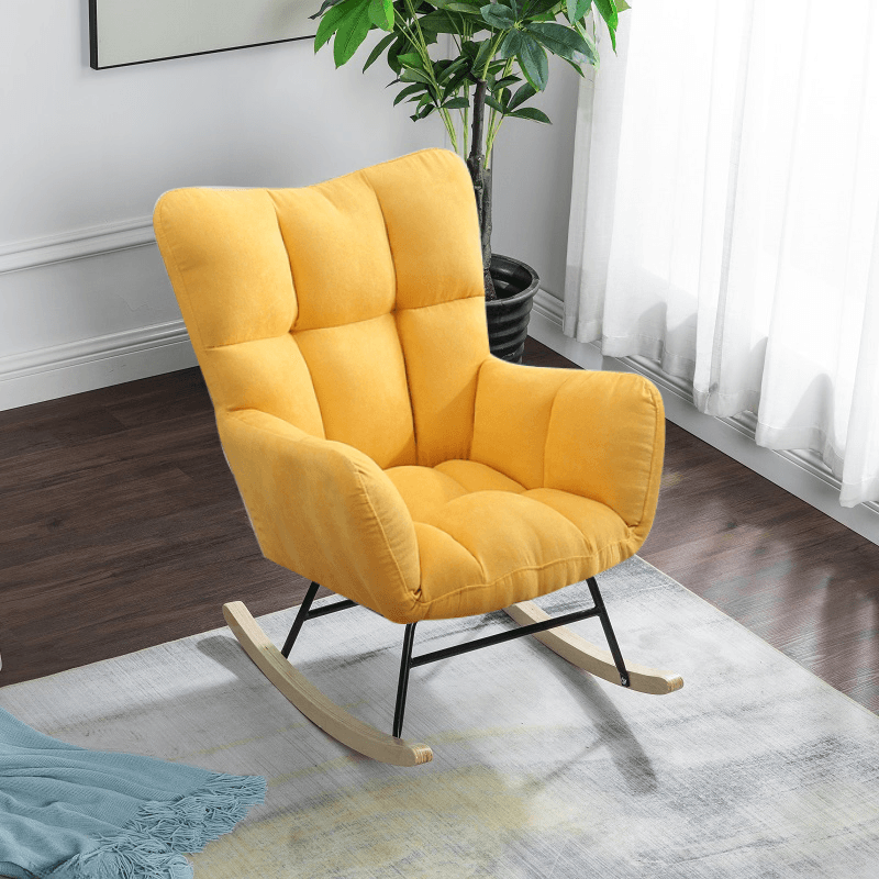 Simplistic Scratch-immune Padded Recessed Arm Ottoman Upholstered 2 Piece Set Bedroom Rocking Chair thumbnail 9