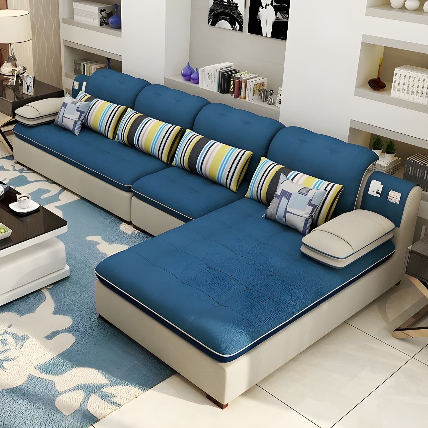 Modern Wood Frame L-Shaped Stationary Sofa Chaise with Adjustable Headrest and Storage Included thumbnail 13