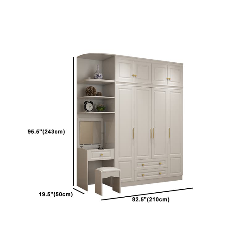 Art Deco Chalk Manufactured Wood Free Standing Interior Shelves Wardrobe with Soft Close Drawer and Hanging Rod thumbnail 38