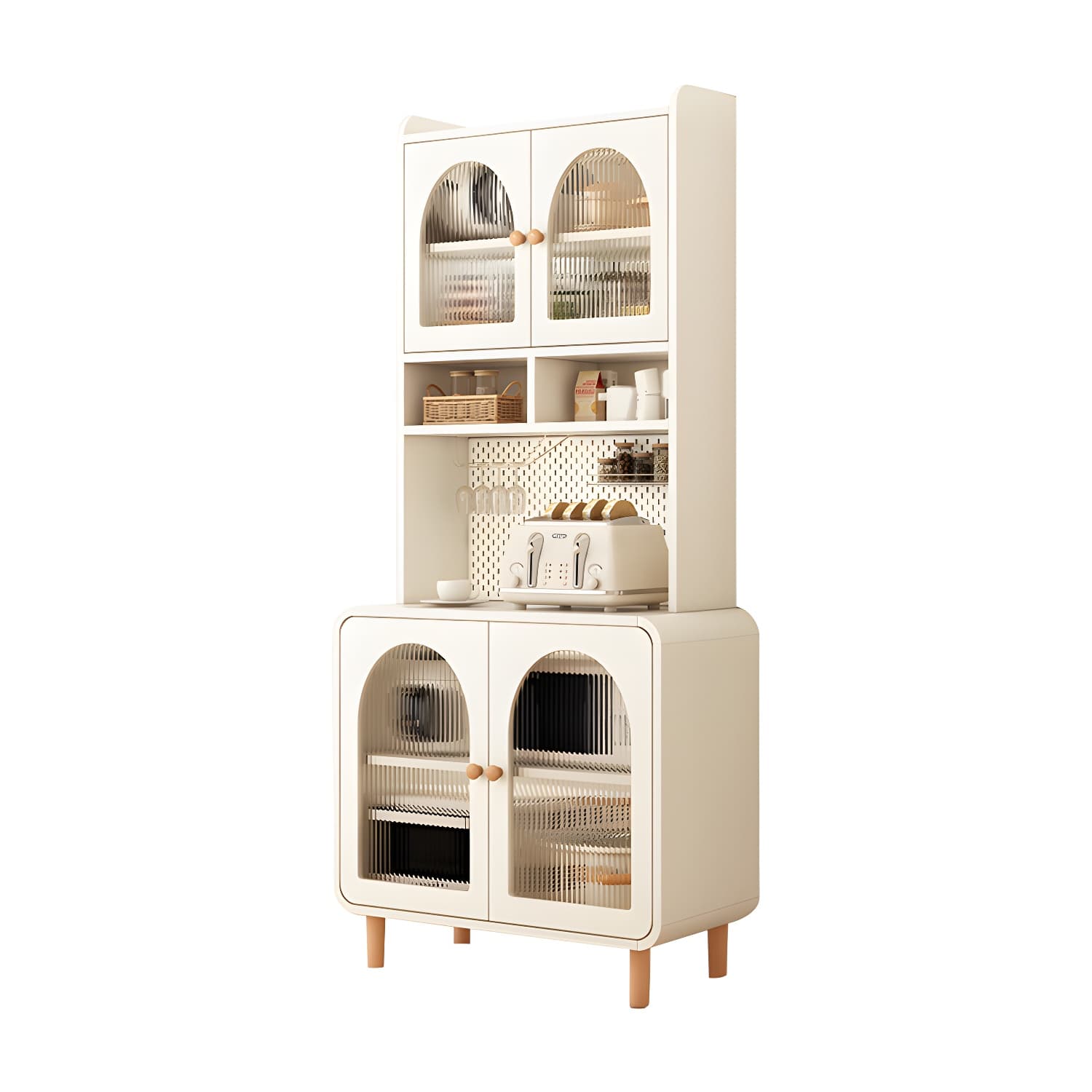 Scandinavian Wood Sideboard Cabinet with Adjustable Shelves and Glass Doors - 40cm Width
