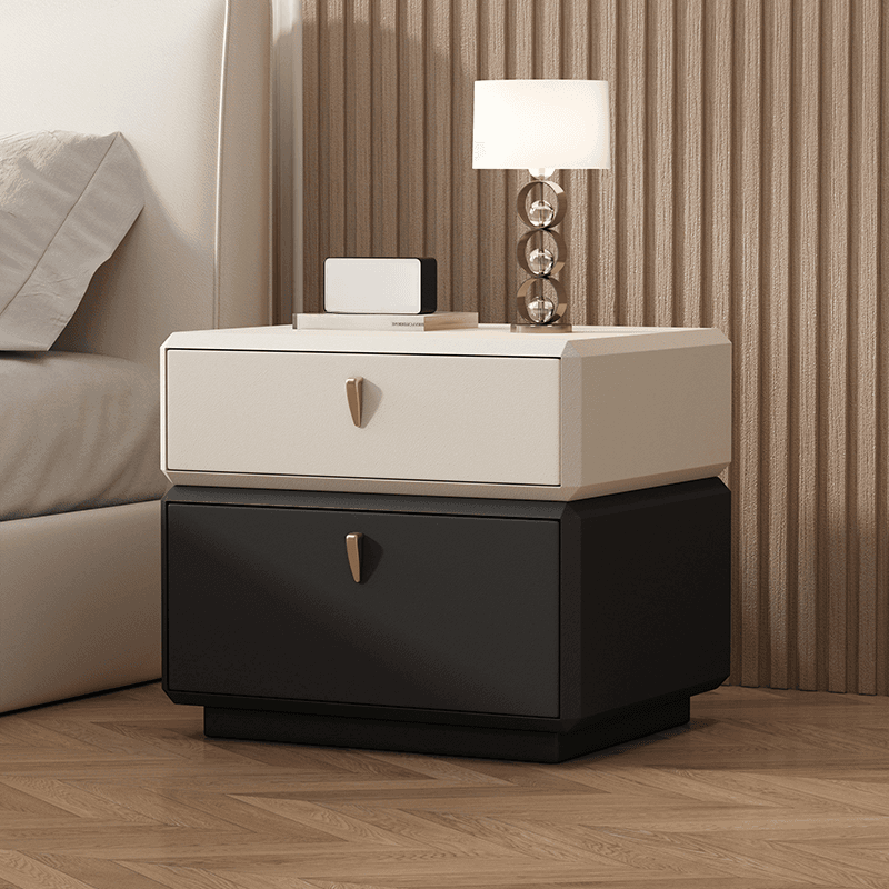 Organic Modern 2 Tiers Nightstand With Drawer Organization in Pleather thumbnail 1