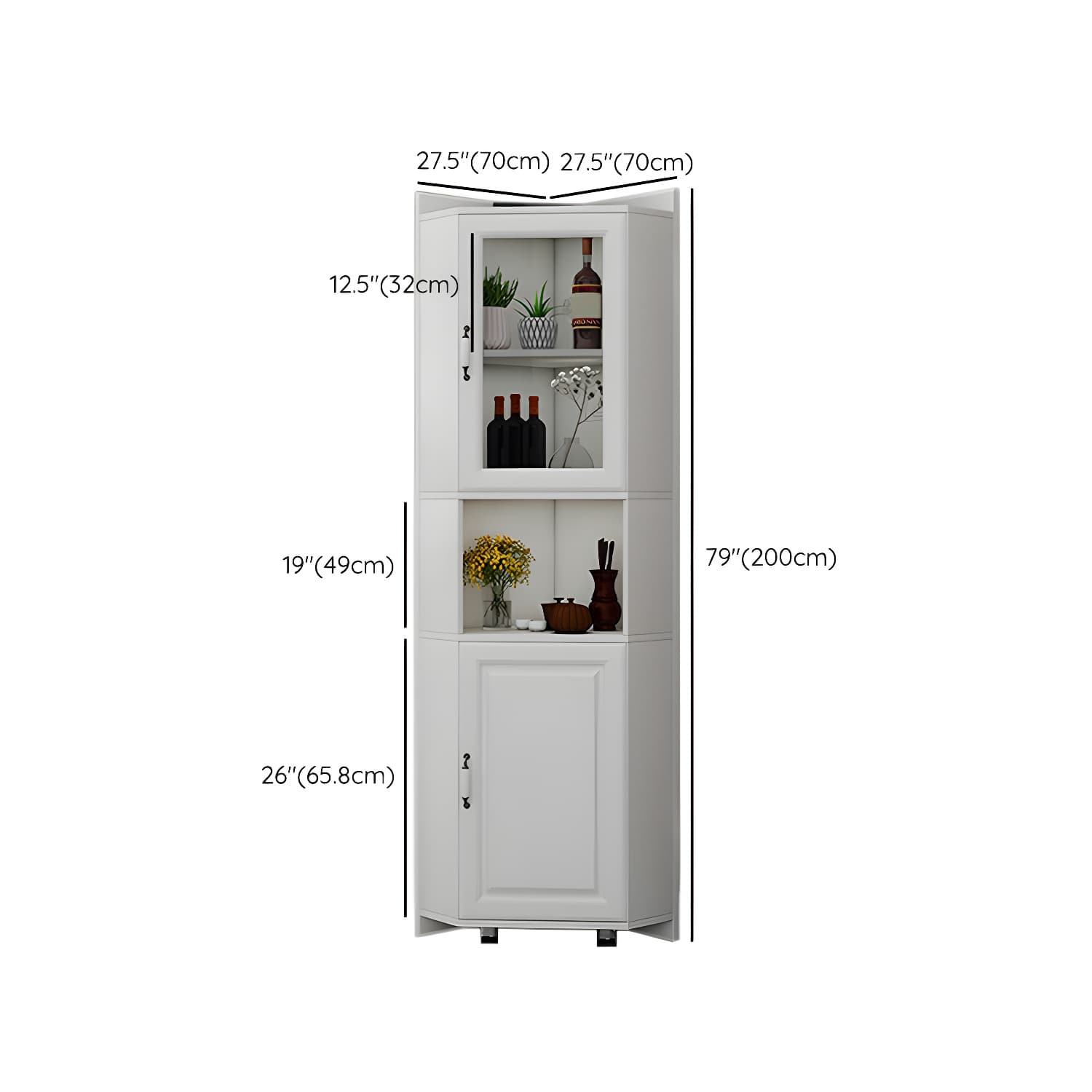 Modern White Corner Accent Cabinet with Glass Doors and Adjustable Interior Shelves thumbnail 16