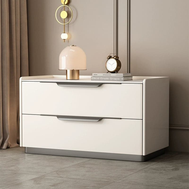 Modern Wooden Nightstand with 2 Drawers in Low Height - Stone Countertop Included thumbnail 1