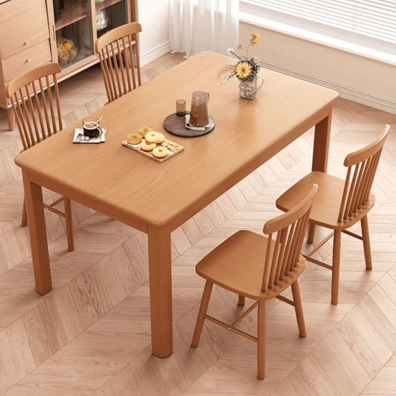 Minimalist Rectangular Dining Table Set with 4 Legs and Natural Wood Top, Featuring Back Seat thumbnail 4