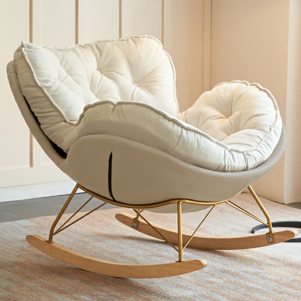 Stylish and Comfortable Modern Rocking Chair with Natural Wood Legs and Upholstered Track Arms thumbnail 12