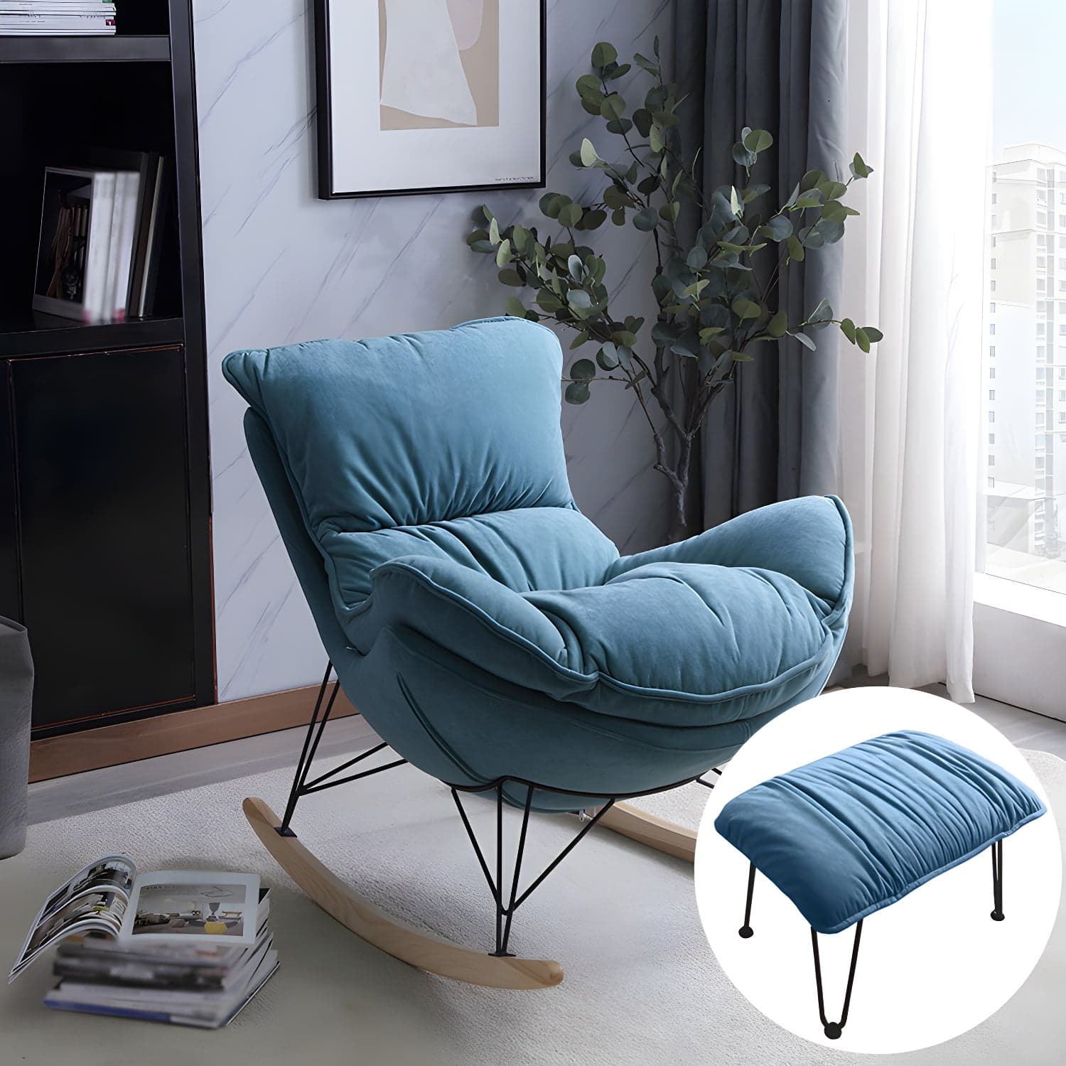 Ergonomic with Ottoman Rocker Chair with Padded Seat Rocking Chair Spindle thumbnail 2