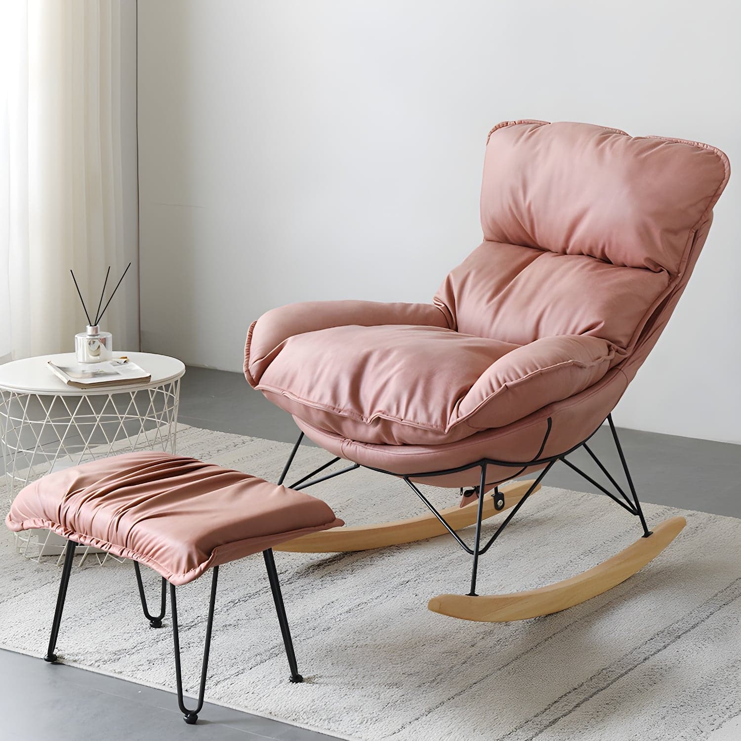 Contemporary Nursery Rocking Chair Indoor Sofa Rocking Chair with Ottoman and Cushion thumbnail 4