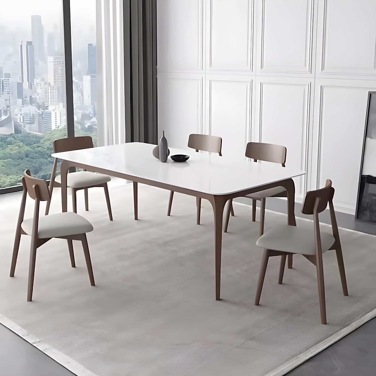 Modern 1/4/5/6/7 Pieces Dining Set Rectangle Stone Dining Table for Kitchen thumbnail 4