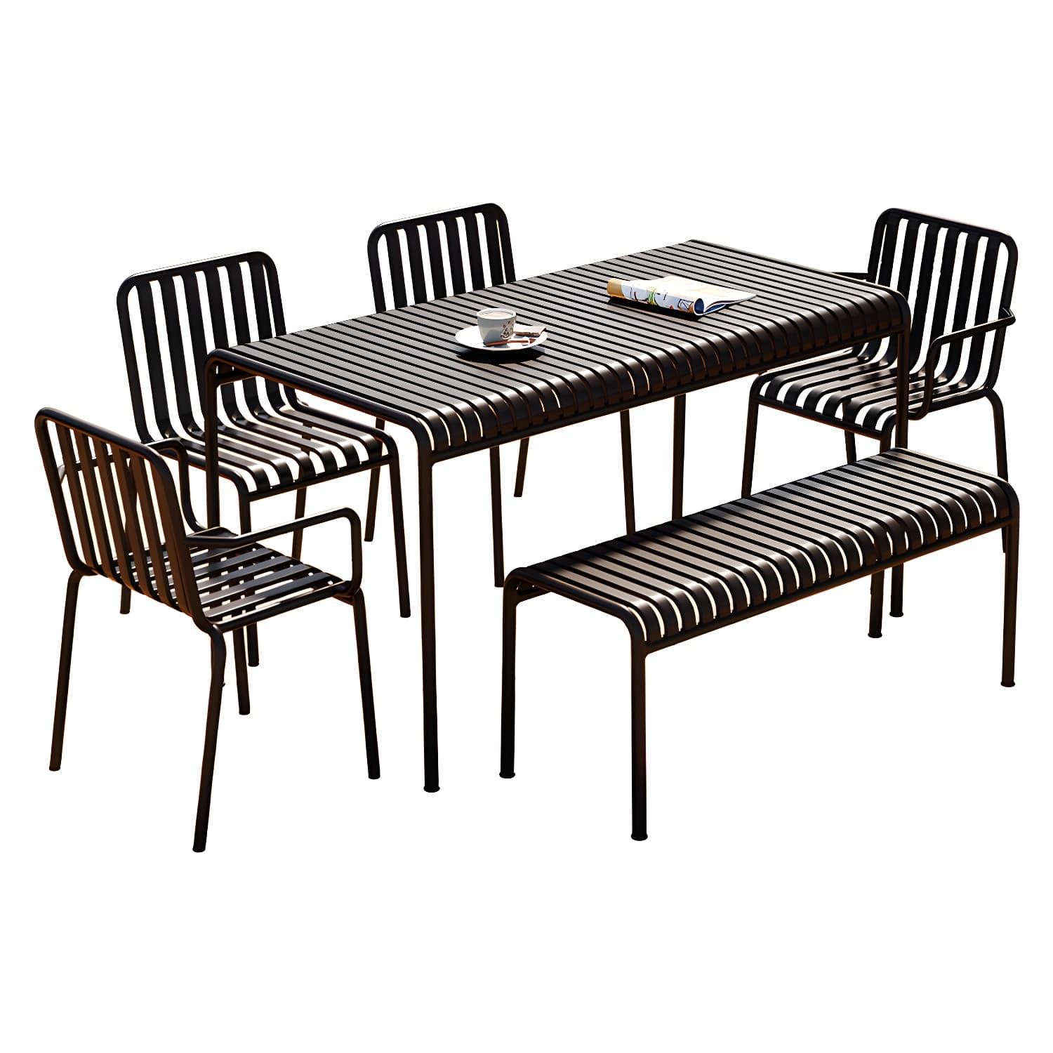 Contemporary Metal Patio Dining Side Chair Slat Back Side Chair thumbnail 13