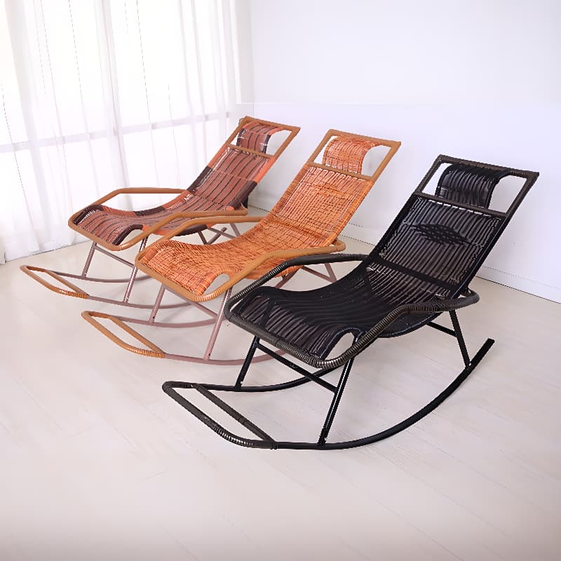 Ergonomic Wicker Front Porch Rocking Chairs with Rear Back, Stationary thumbnail 23