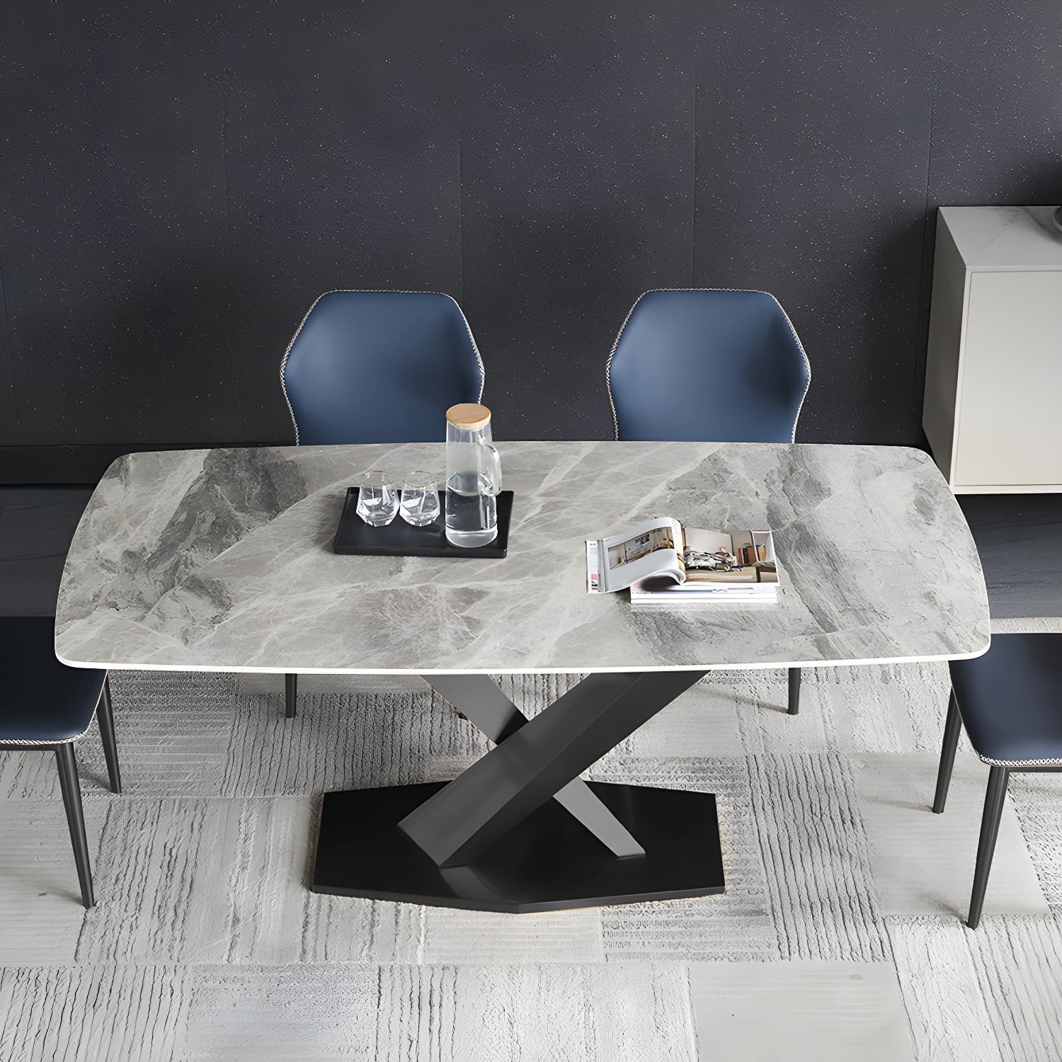 Modern Sintered Stone Top Dining Set Rectangular 1/4/5/7 Pieces Dining Area Table Set thumbnail 10