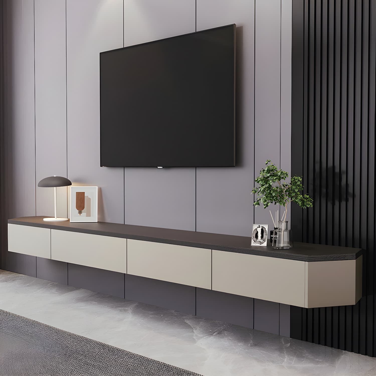 Contemporary Wall-Mounted TV Media Console with Cable Management thumbnail 3