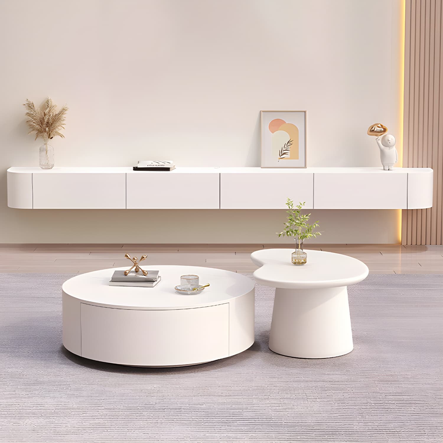 Contemporary Solid Wood Wall-mounted TV Media Stand with Drawers thumbnail 7