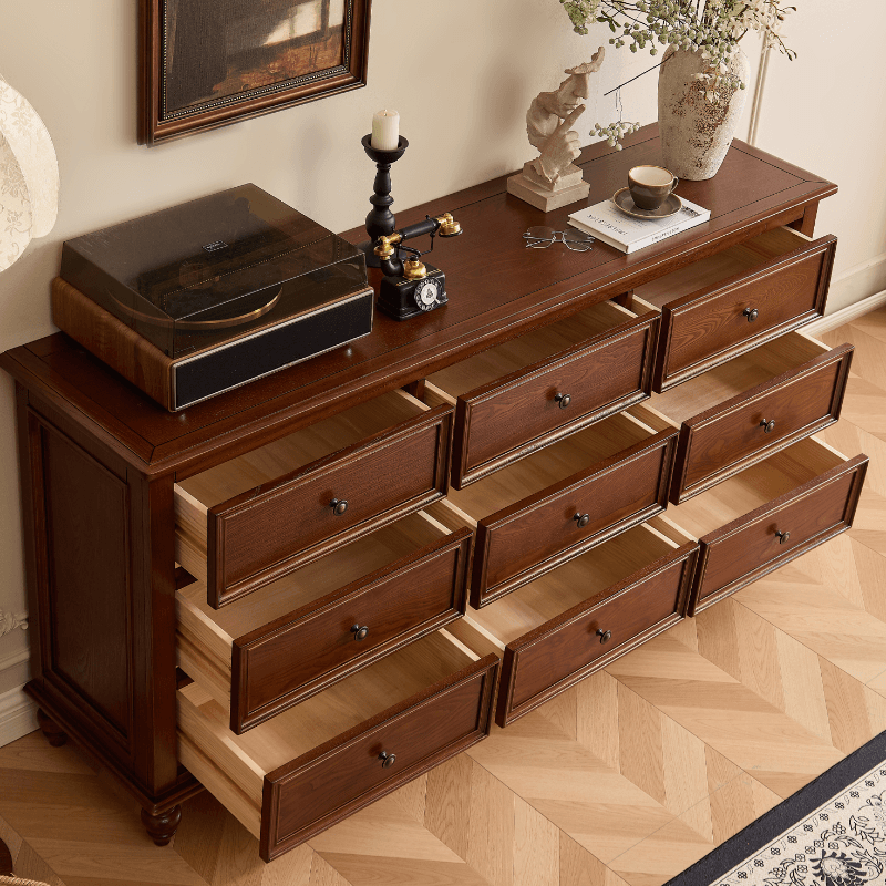 Cocoa Trendy Ash Wood Console Dresser/Semainier with 9/7/6 Drawers, Integrated Cable Management, Horizontal/Vertical thumbnail 3