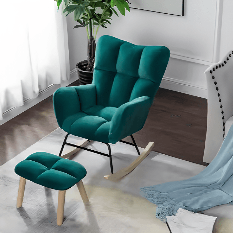 Simplistic Scratch-immune Padded Recessed Arm Ottoman Upholstered 2 Piece Set Bedroom Rocking Chair thumbnail 10