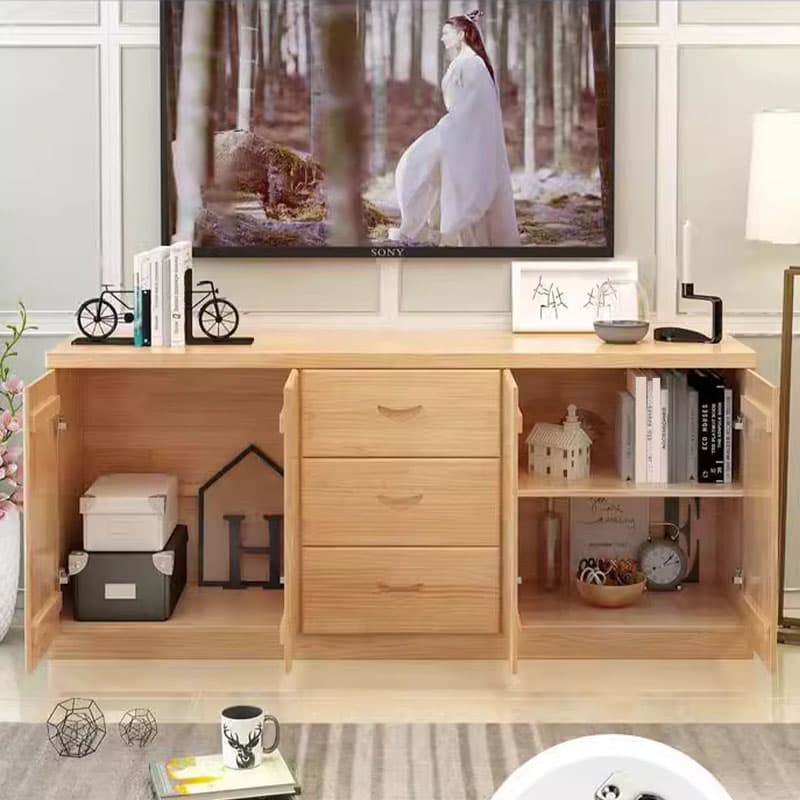 16" Wide Pine Wood Sideboard Table with Doors and Drawers for Living Room thumbnail 2