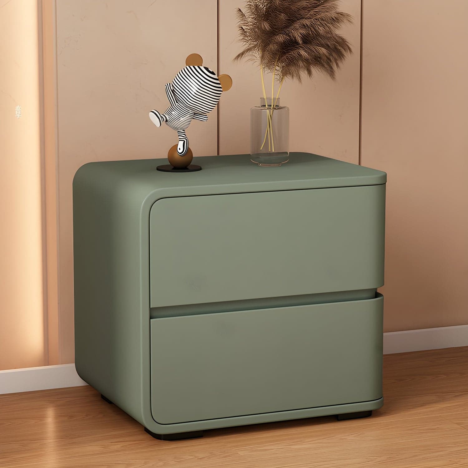 Contemporary Bed Nightstand Solid Wood Bedside Cabinet with 2 Drawers thumbnail 3