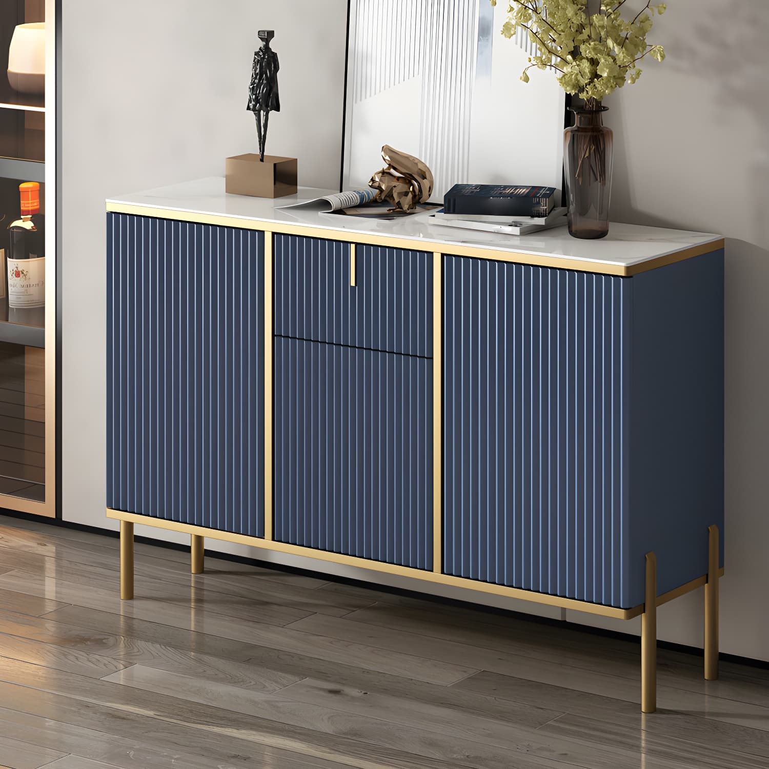 Glam Style Buffet Sideboard Sintered Stone Top Server with Door and Drawer - image 12