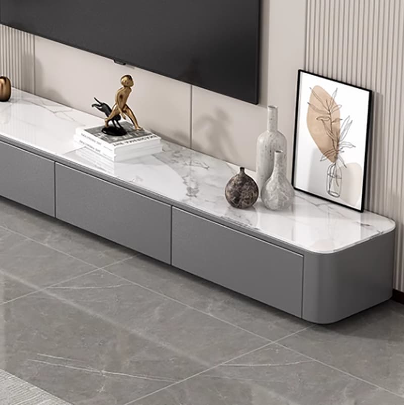 Stone Low TV Stand with Soft-close Drawers and Cable Management thumbnail 9