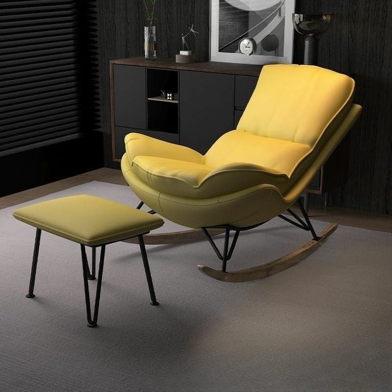 Modern Upholstered Rocking Chair with Natural Wood Legs and Arms, Complete with Ottoman thumbnail 8