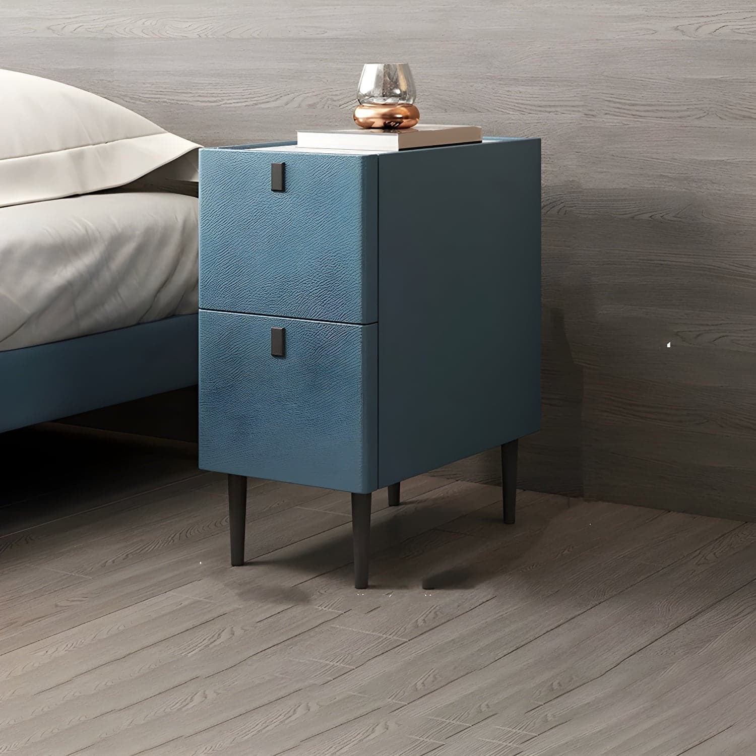 Modern Style Leather Polychromatic Choice of Black Cabinet Leg Nightstand thumbnail 12
