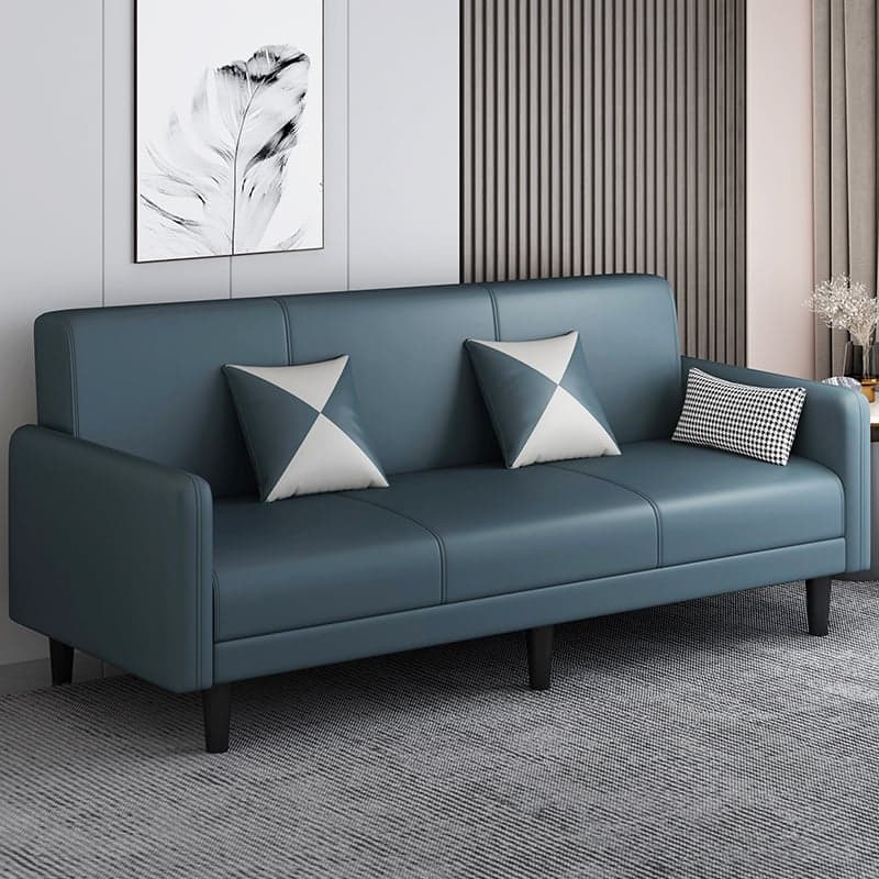 Convertible Sofa in Gray/Cerulean/Off-White with Armrest and 3 Pillows thumbnail 6