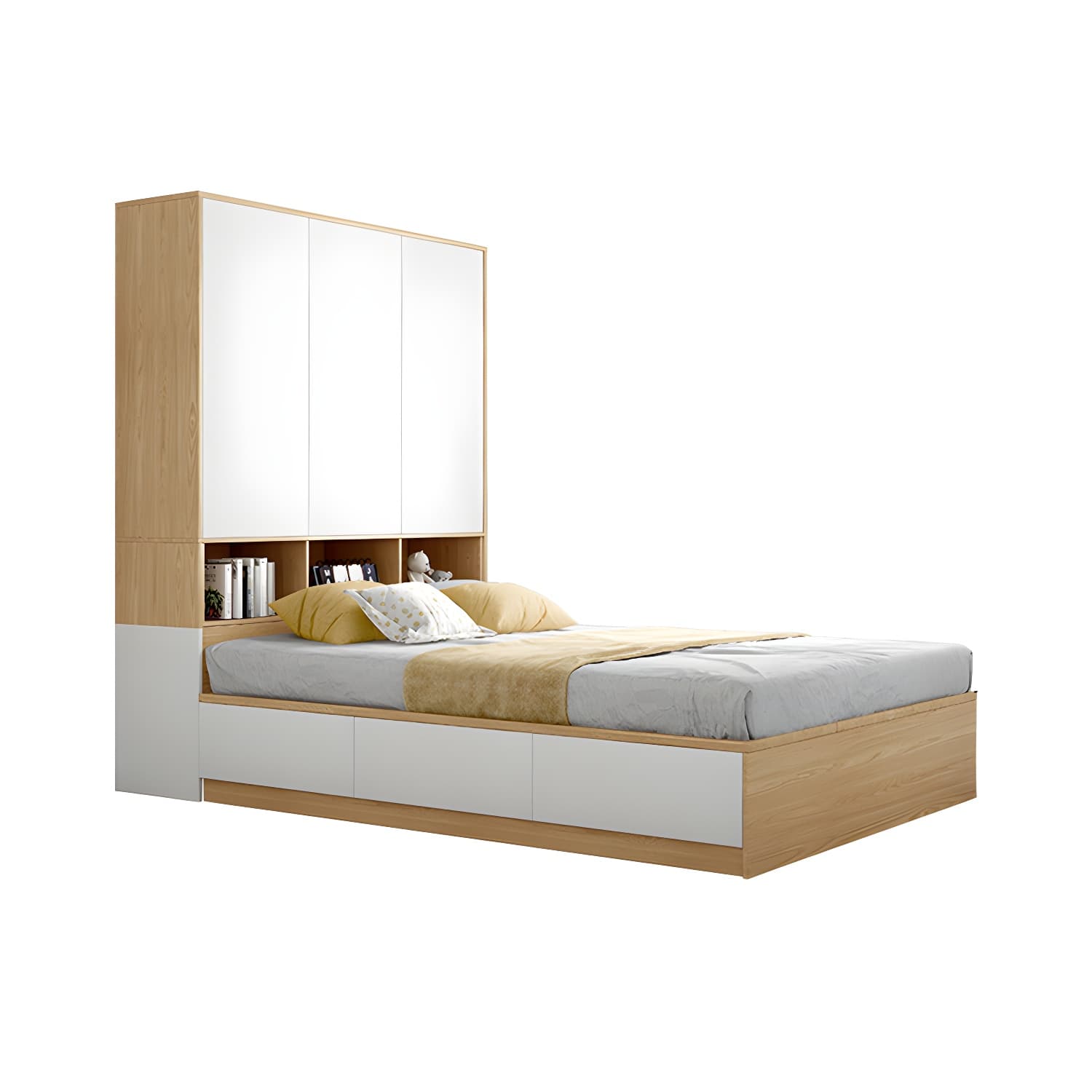 Modern Wood Platform Bed Frame Natural No Distressing Bookcase thumbnail 5