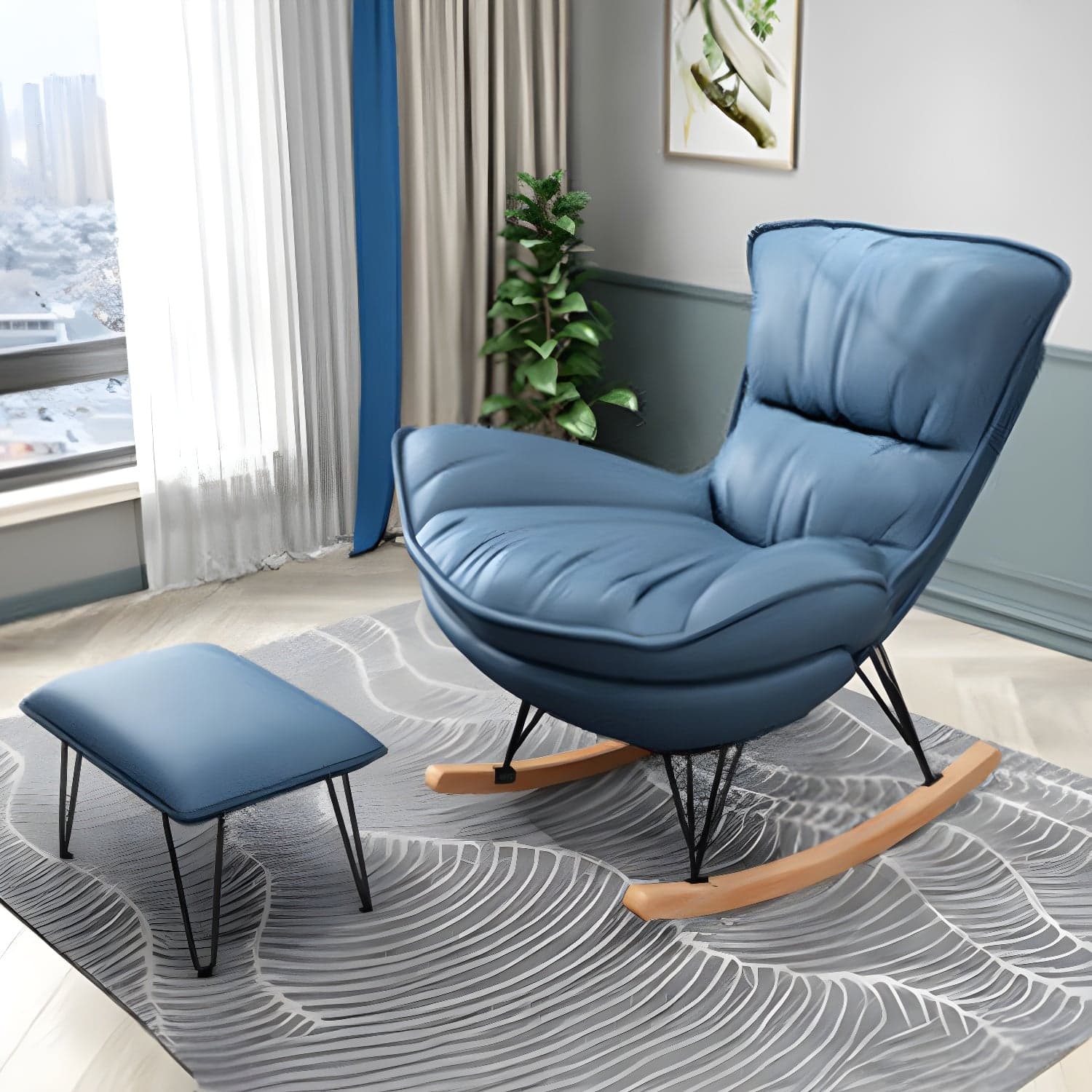 Modern Rocking Chair Metal Frame Doll Cotton Filling Cushion Wingback Rocker Chair thumbnail 5