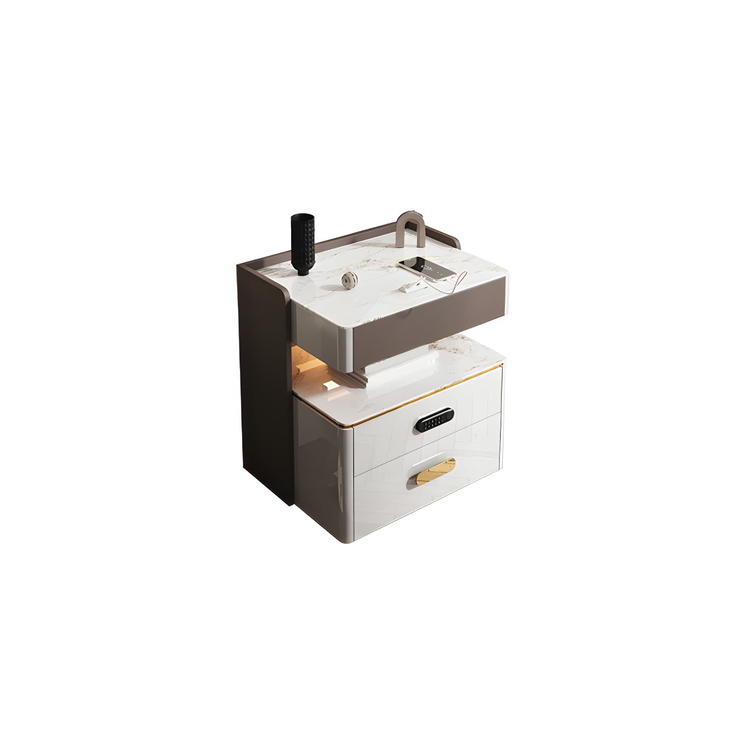 3-Drawer Nightstand with USB charging 21.65" Tall Faux Leather Nightstand thumbnail 16