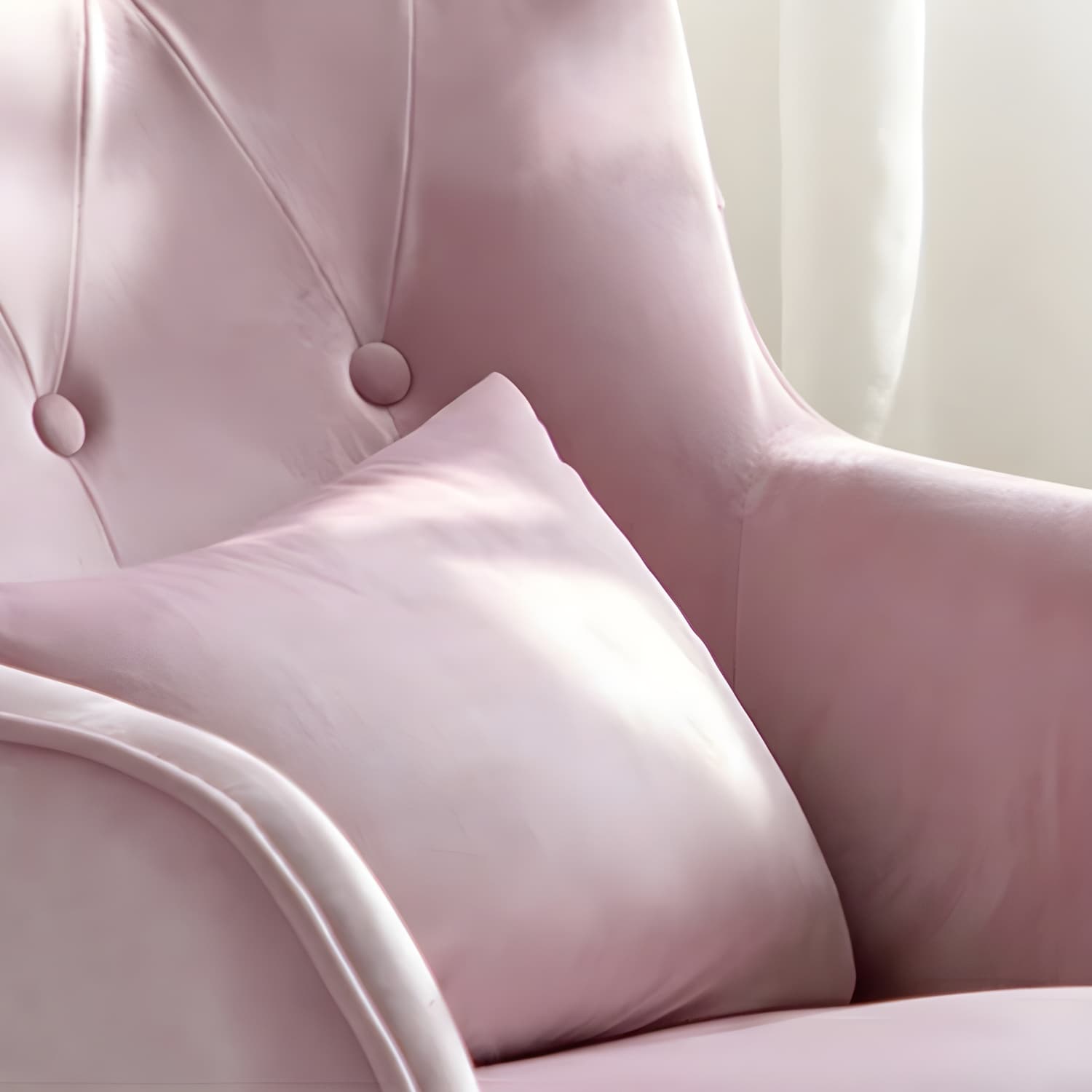 Stylish Modern Upholstered Rocking Chair with Natural Wood Legs and Tufted Back Cushion thumbnail 17