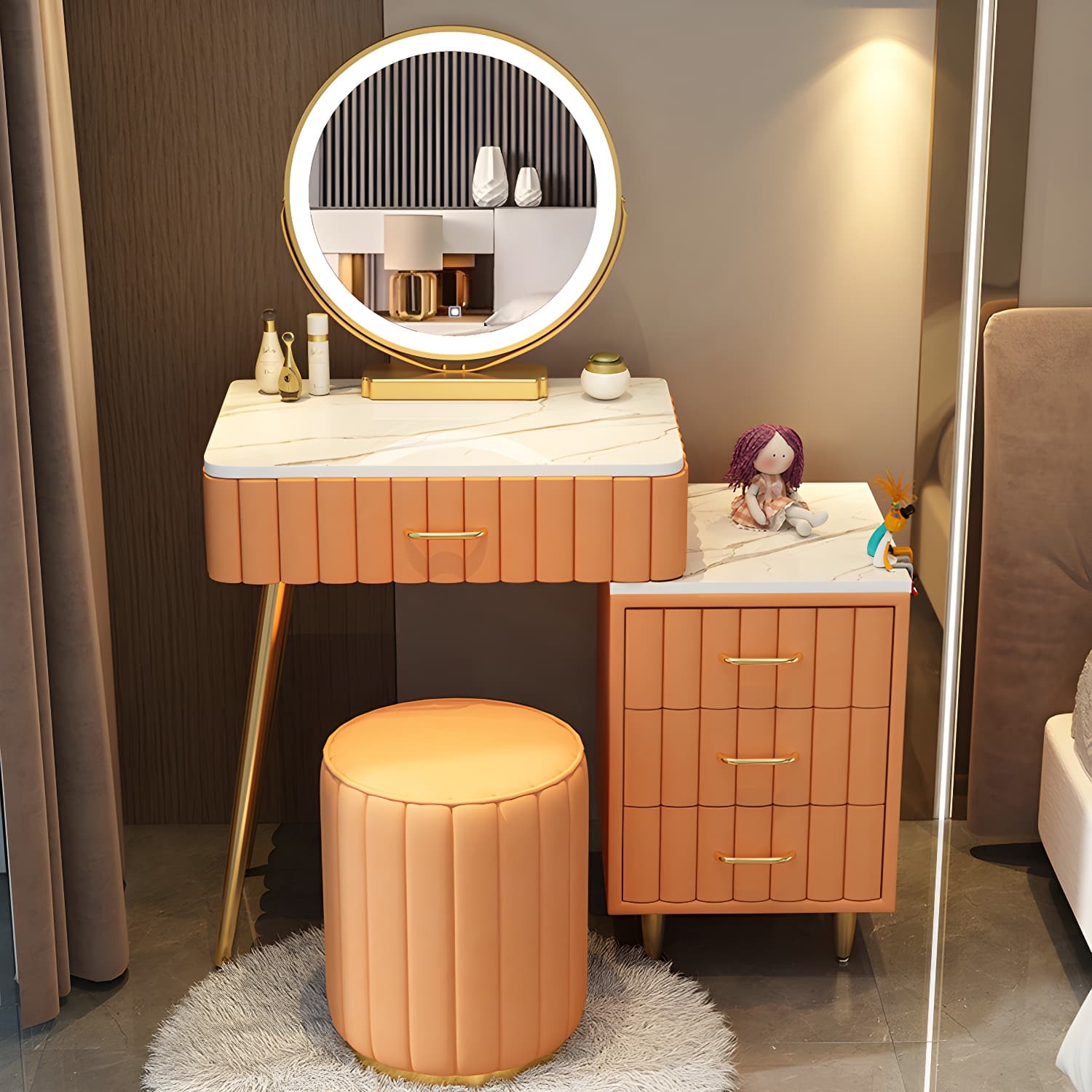 Wooden Makeup Vanity Storage Box Vanity Dressing Table for Bedroom thumbnail 3