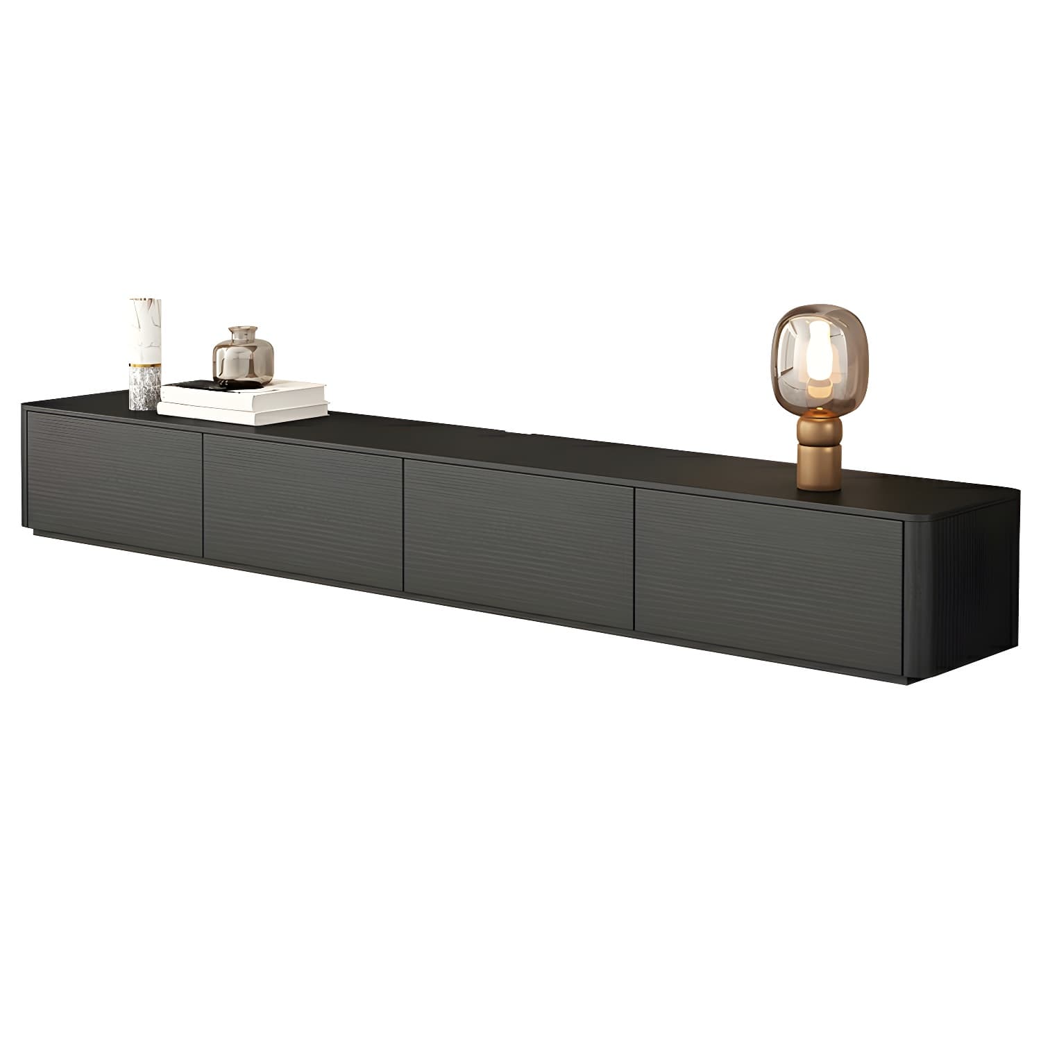 Black Wood TV Stand with Drawers and Cable Management – Modern Style and Low Height thumbnail 5