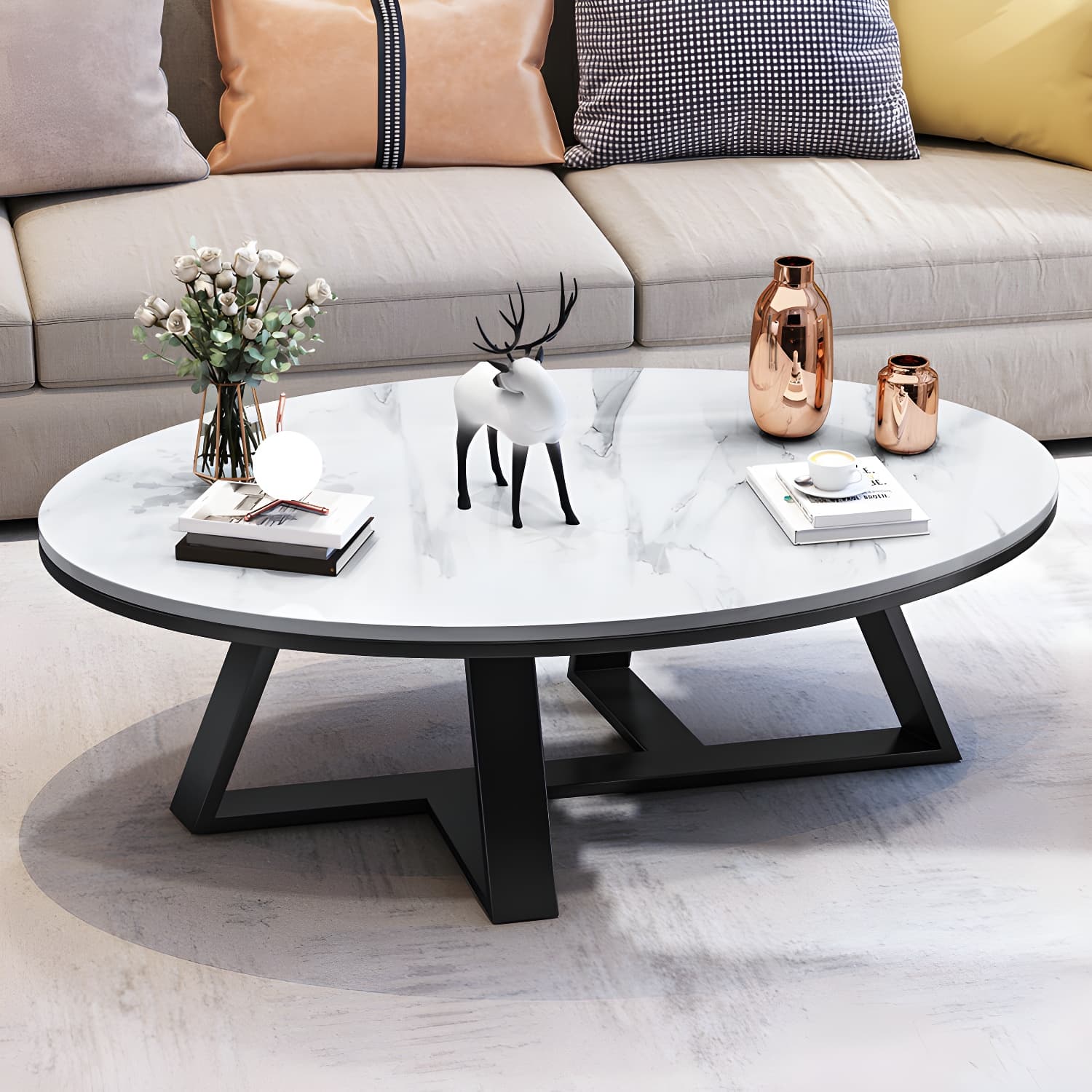 Slate Oval Coffee Table Minimalist Coffee Table for Living Room thumbnail 3