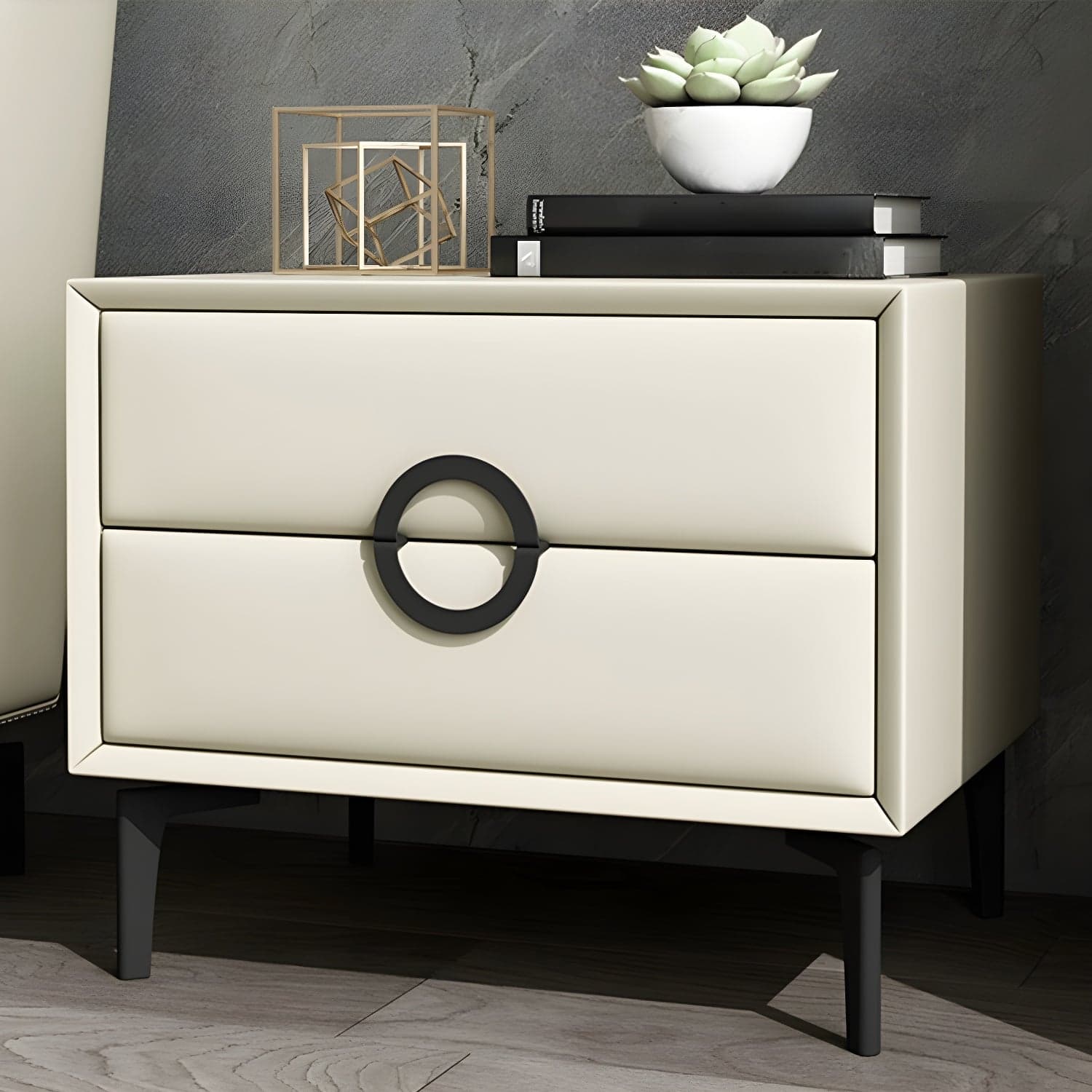 Glam Style Solid Wood Two Drawers Nightstand with Legs for Bedroom thumbnail 20