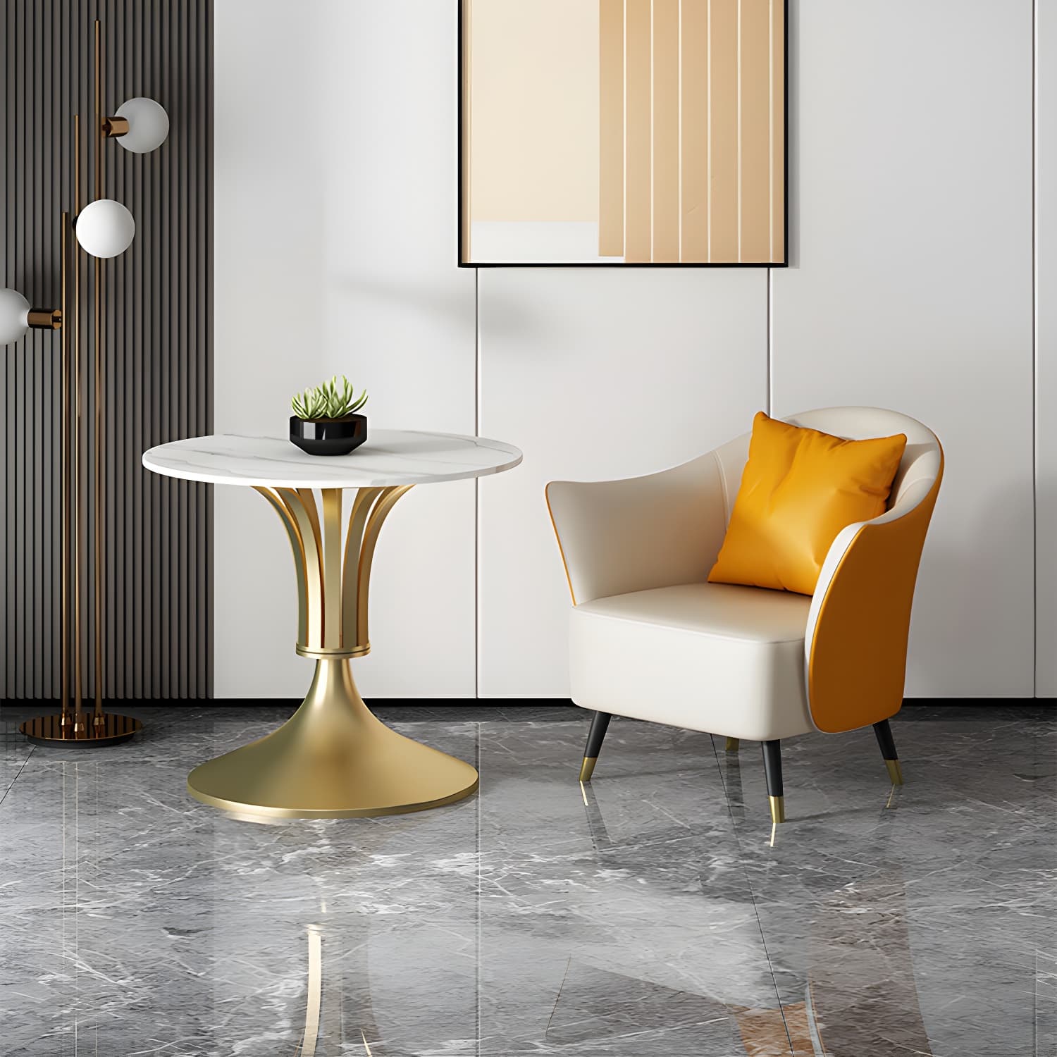 Metal Glam Dining Set with Padded Chairs 1/2/3/5 Pcs White Stone Dining Table Set thumbnail 9