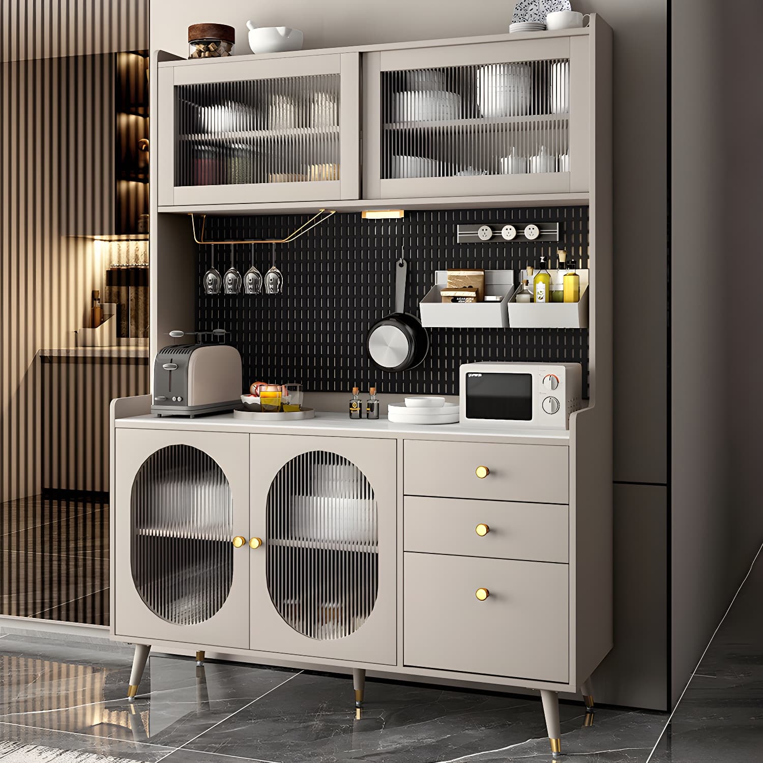 Stone Glam Sideboard Adjustable Shelves Kitchen Dining Room Sideboard - image 5