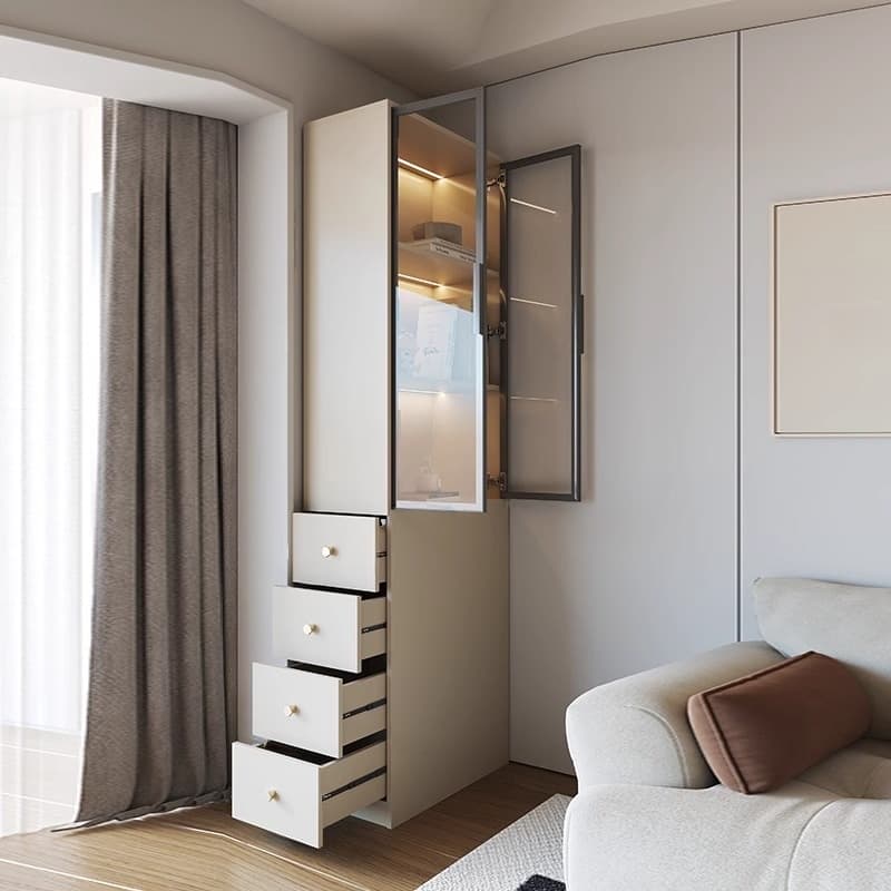 Detached Scratch-immune Accent Cabinet with Glazed Door, Grip Bars, Off White Top, Soft Close Drawer, and Stain Resistant Finish thumbnail 1