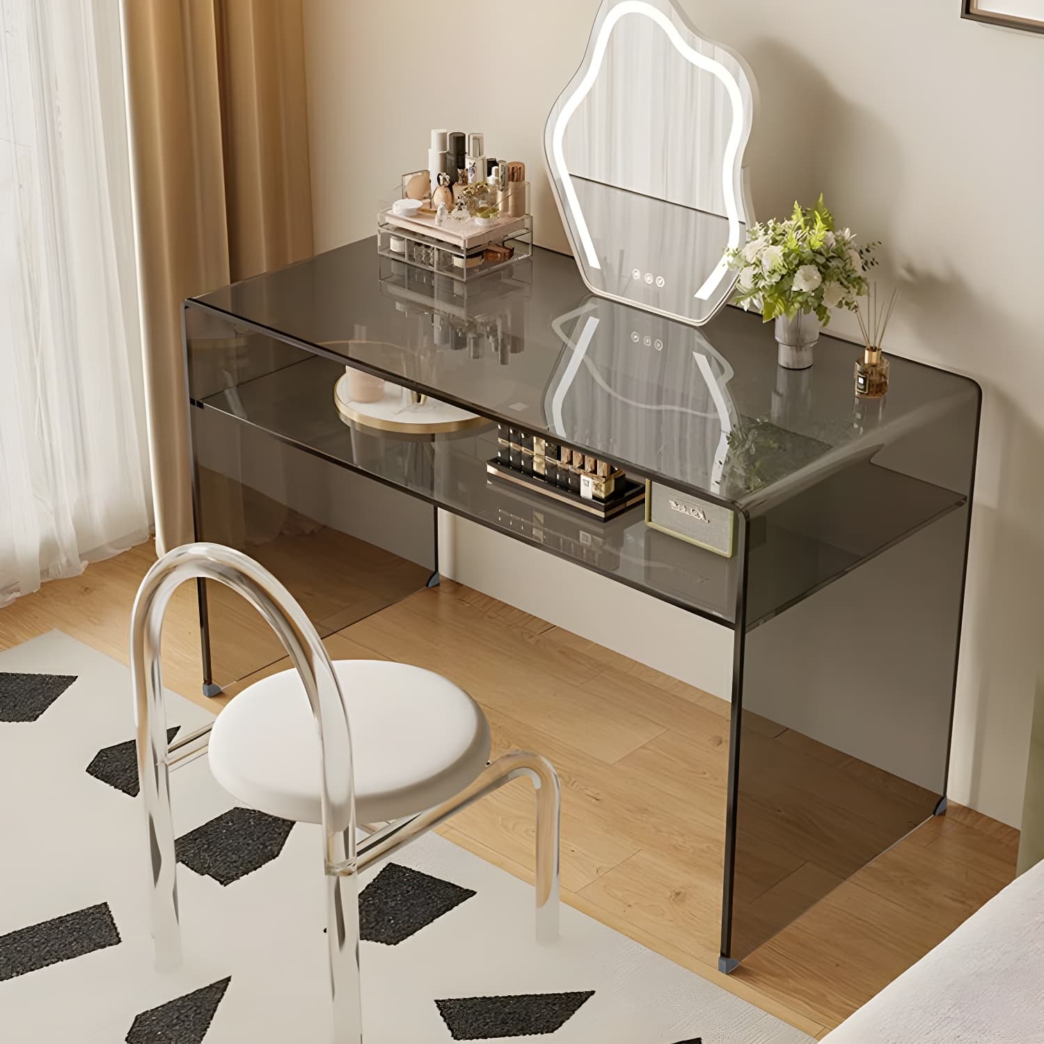 Transparent Glass Rectangular Dressing Table Double Base with Partition thumbnail 3