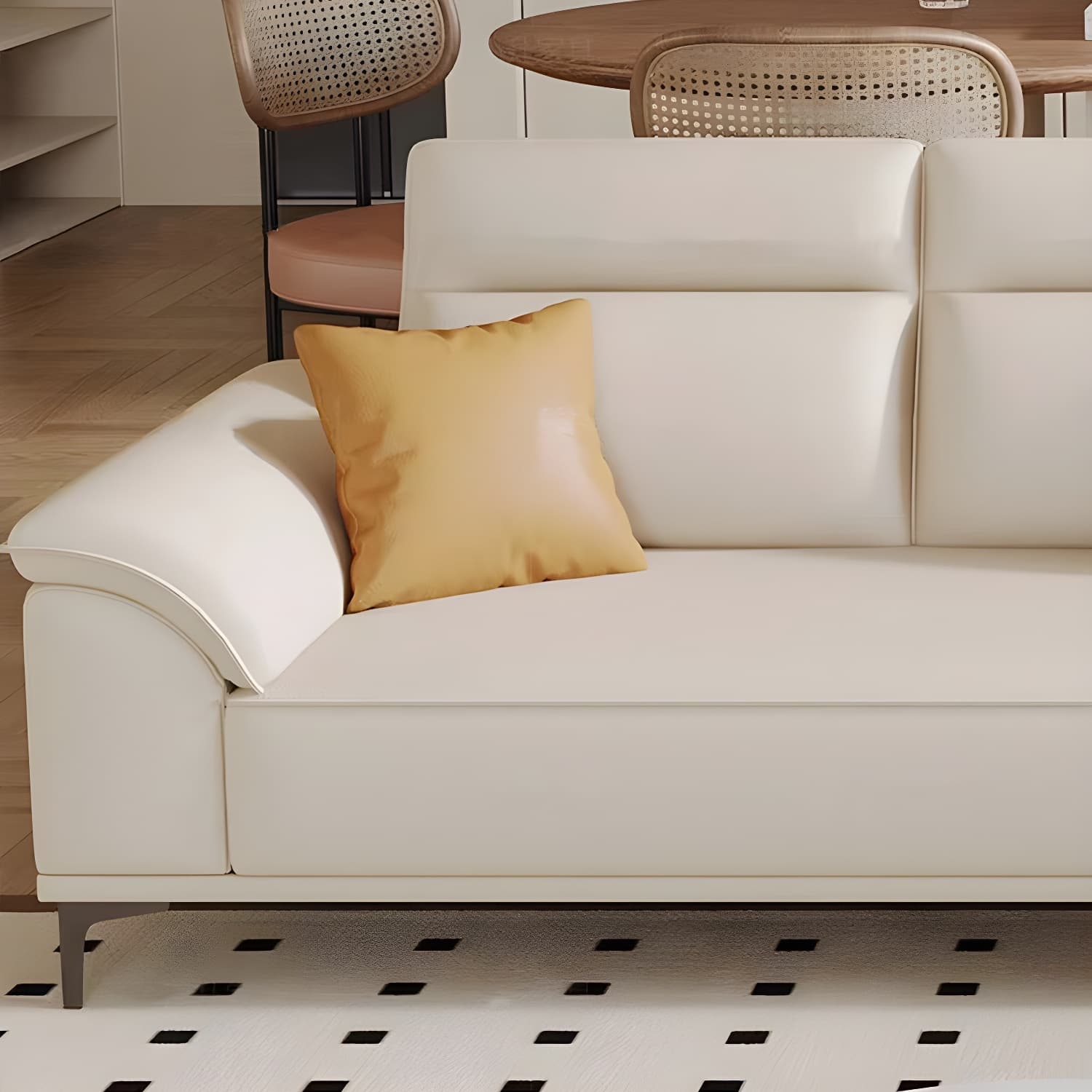 Modern Beige Faux Leather Sofa with Ottoman Included - Pillow Top Arm and Cushion Back thumbnail 3
