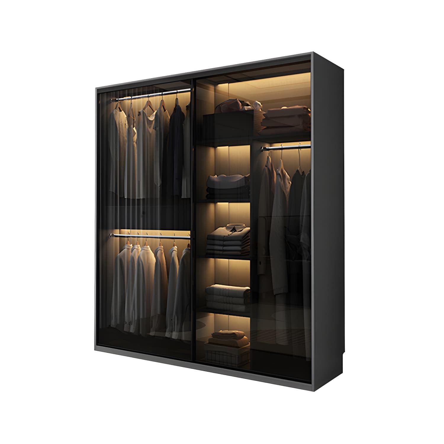 Glass and Wood Wardrobe Armoire Contemporary Wardrobe Cabinet thumbnail 5