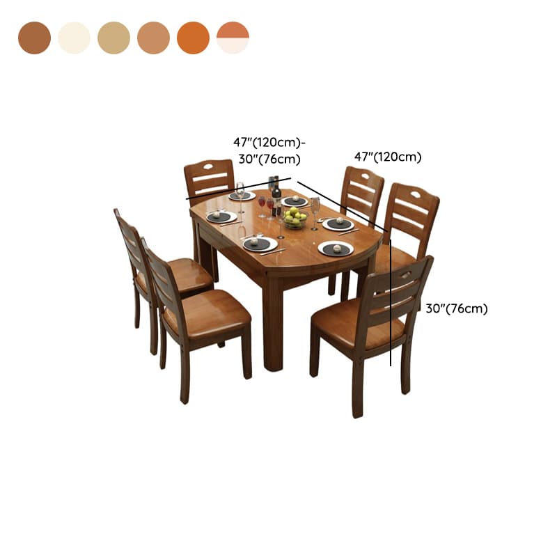 Dining Table Set with Rounded Wood Slab Top, 4 Legs, Drop Leaf, Back Seat, in White/Auburn/Amber Color thumbnail 10