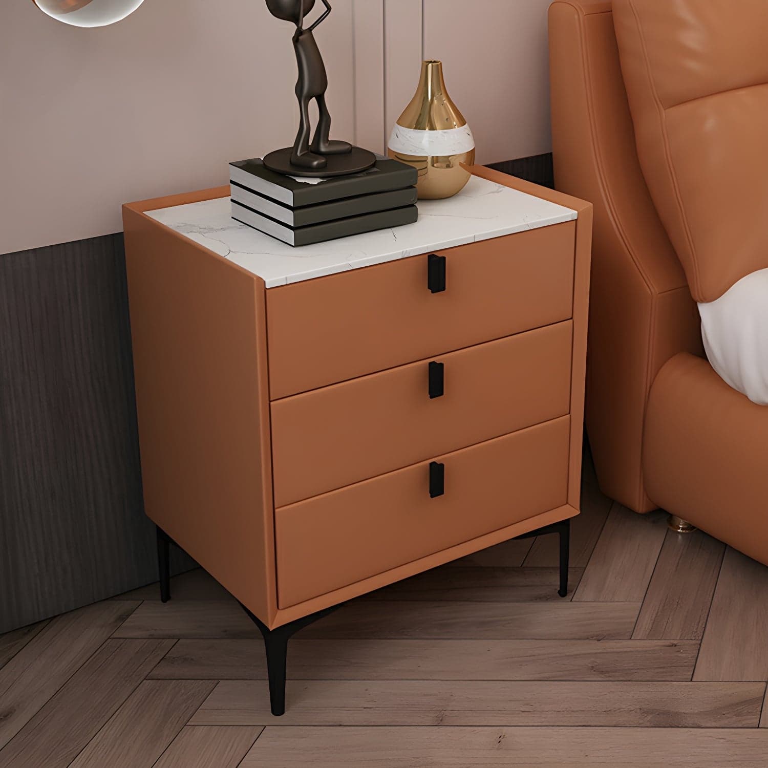 Glam Style Sintered Stone Top 3 Drawers Nightstand for Bedroom thumbnail 9