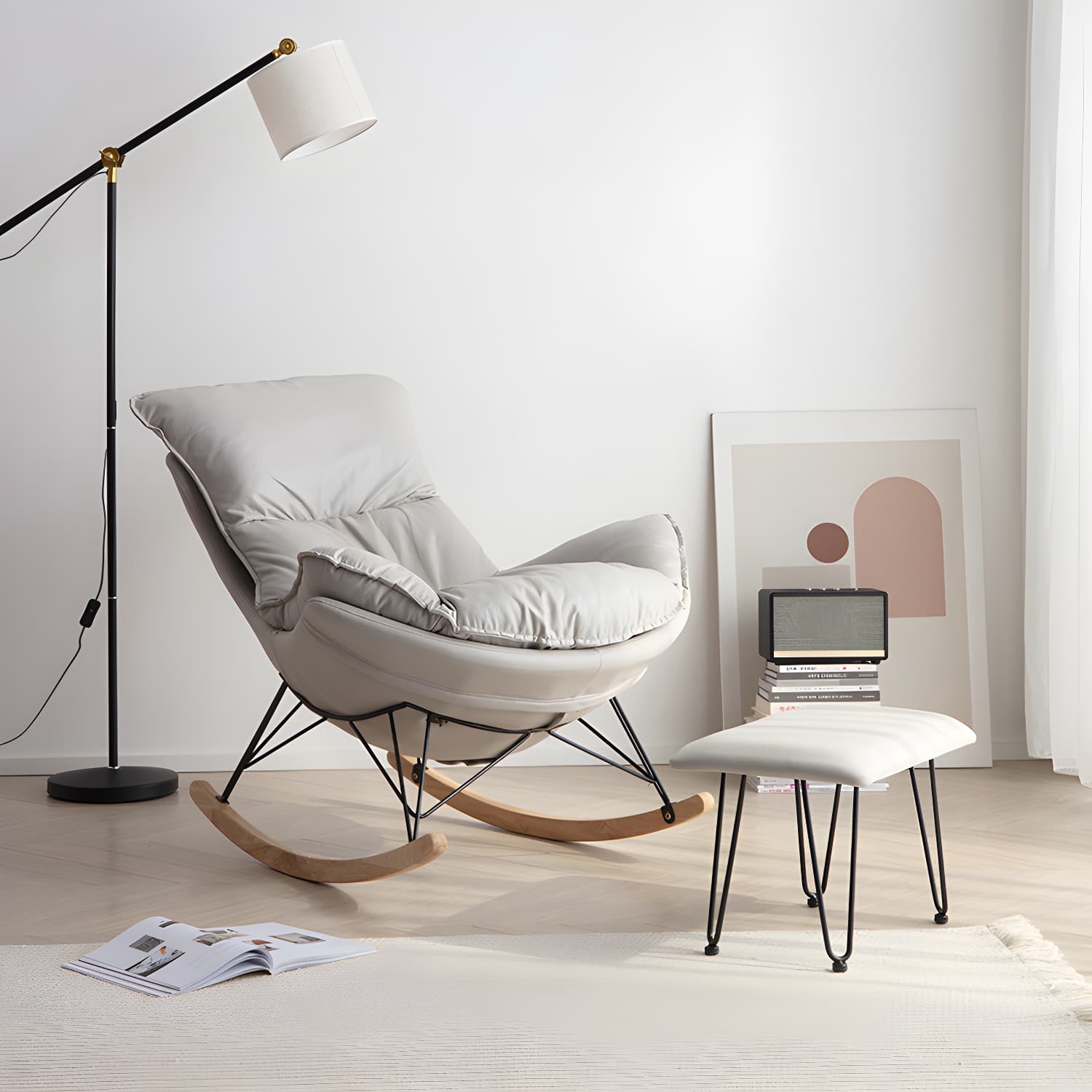 Solid Wood Rocking Chair Modern Rocker Chair with Removable Cushions thumbnail 4